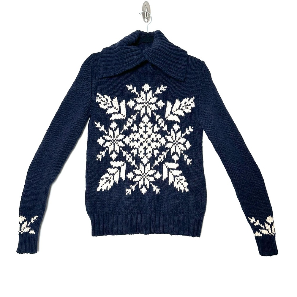 Eddie Bauer Cabincore Snowflake Mock Neck Collar Sweater Merino Wool Cottagecore